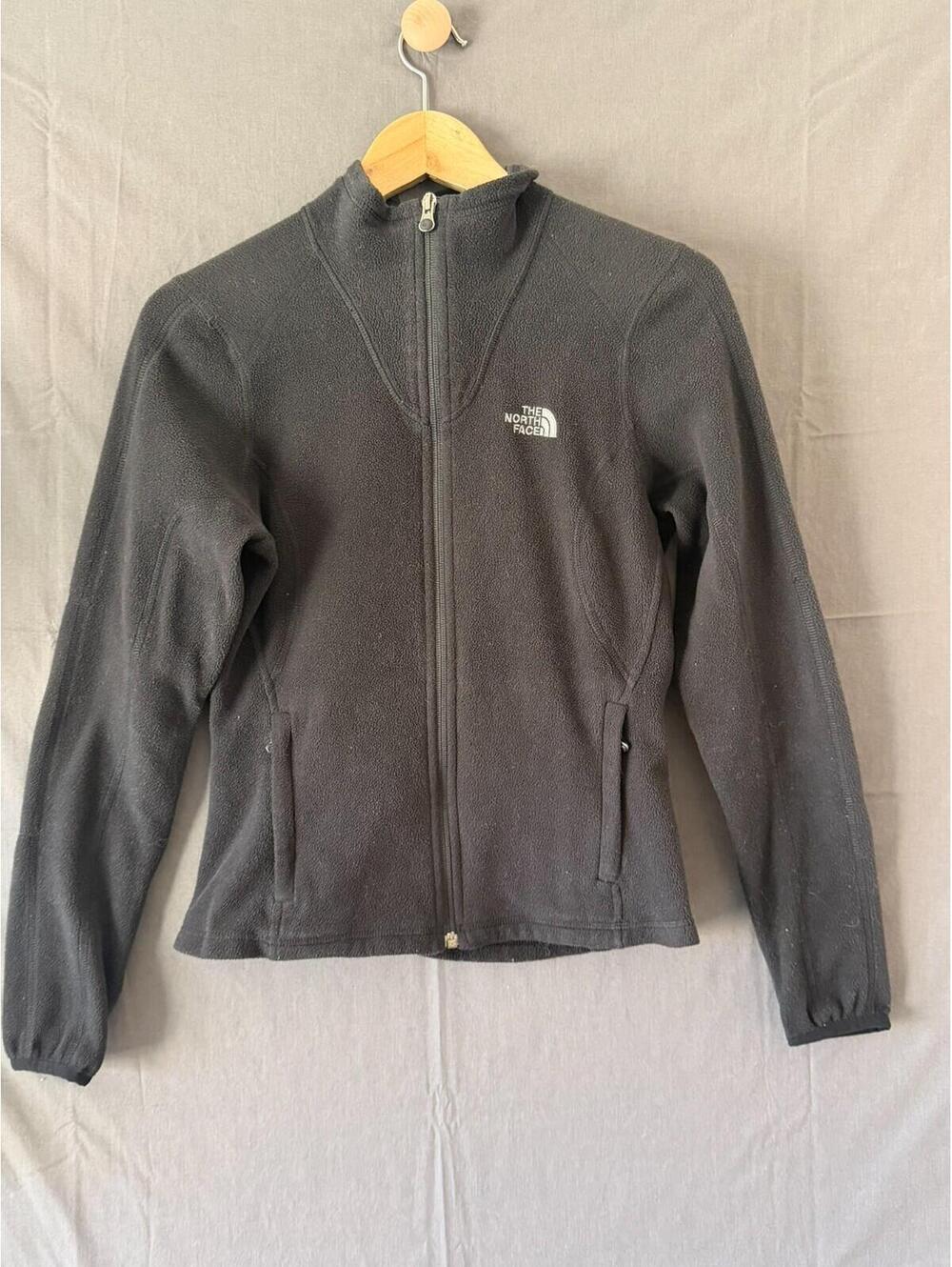 The North Face Women's XS Fleece Jacket Full Zip Black TKA 100 Embossed Flower